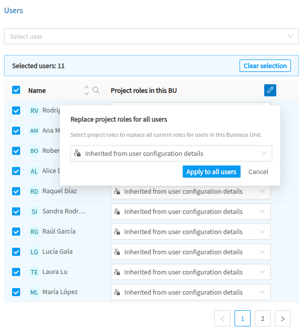 Bulk Permission Management for Business Units' Users