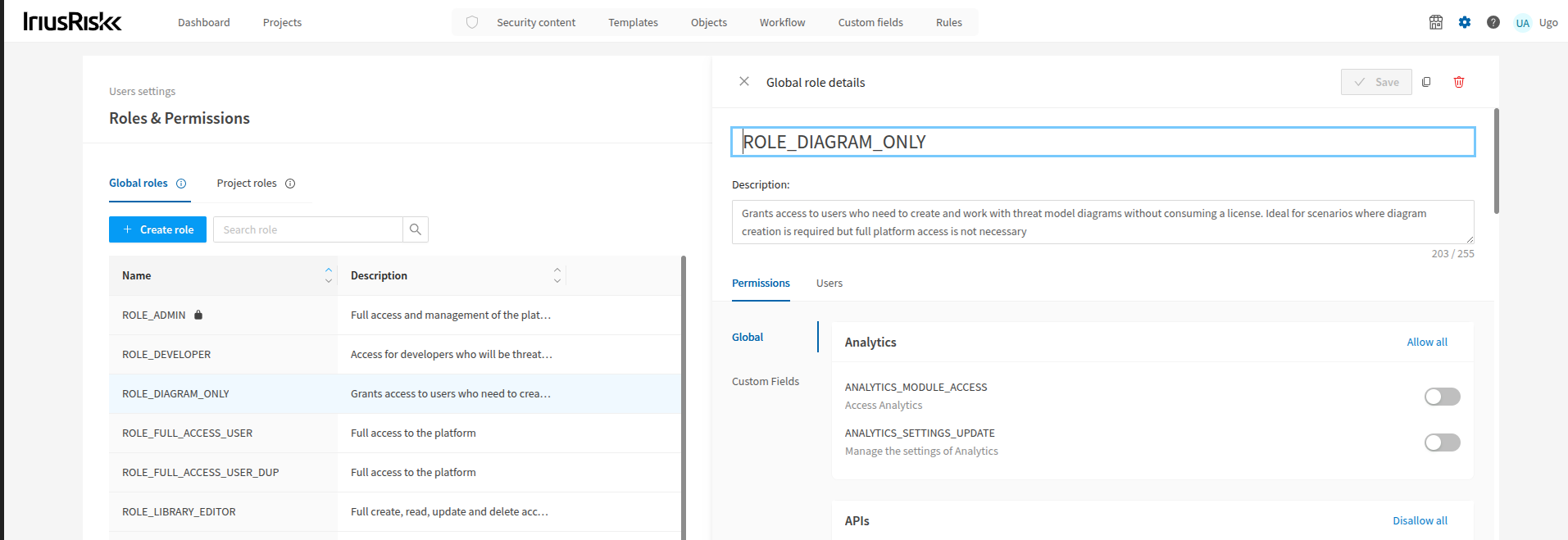 How to create a limited role with only diagramming permission sets